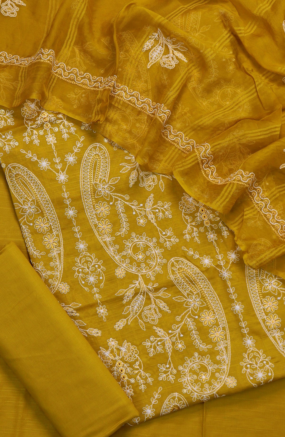 S Chandi by Amna Khadija Fine Embroidered Lawn Unstitched 3 Piece Suit - Design-03 - AM25SND - Mustard - Summer Collection
