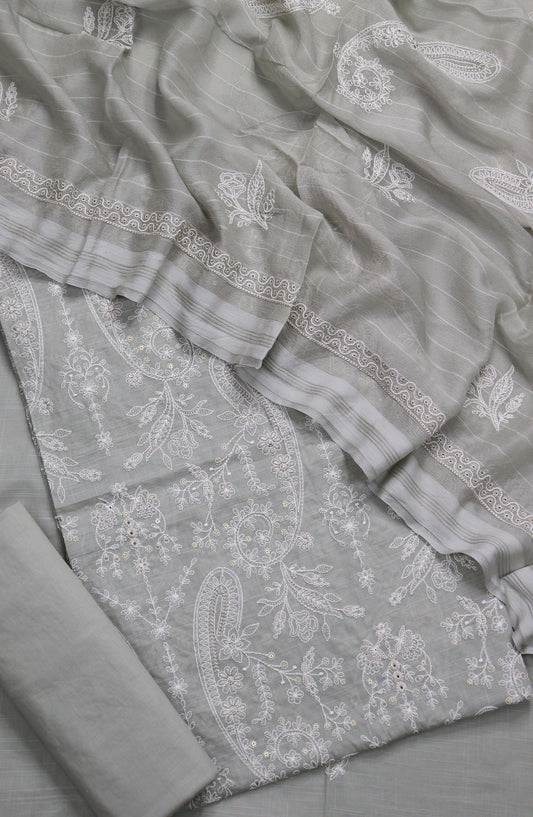 S Chandi by Amna Khadija Fine Embroidered Lawn Unstitched 3 Piece Suit - Design-04 - AM25SND - Grey - Summer Collection