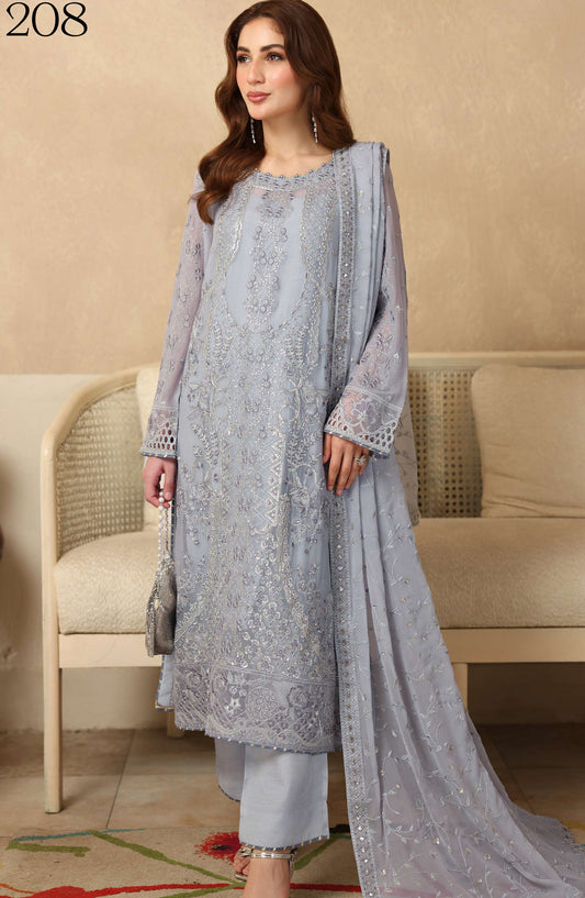 Sonehri by Ramsha Embroidered Chiffon Unstitched 3 Piece Suit - BB-208 - RM25SOHN - Light Blue - Formals Collection
