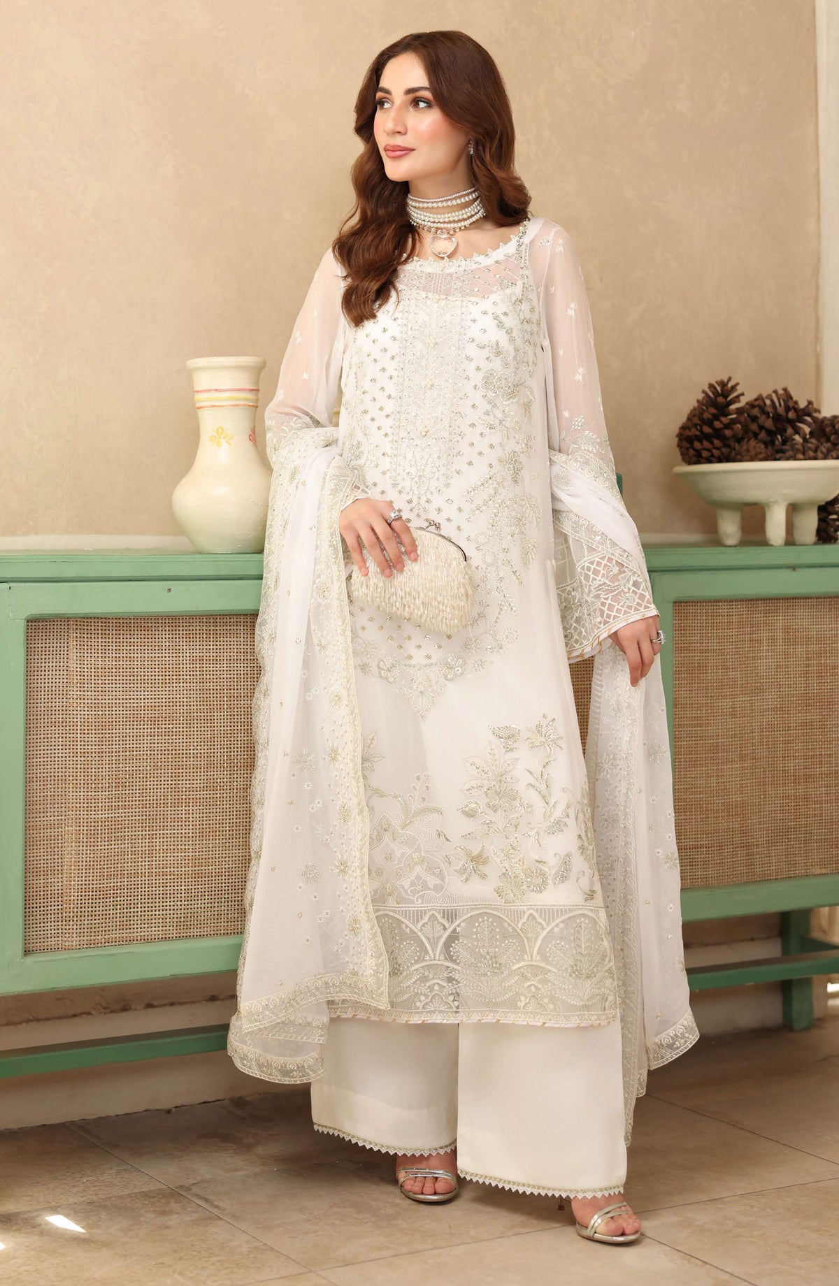 Sonehri by Ramsha Embroidered Chiffon Unstitched 3 Piece Suit - BB-203 - RM25SOHN - White - Formals Collection