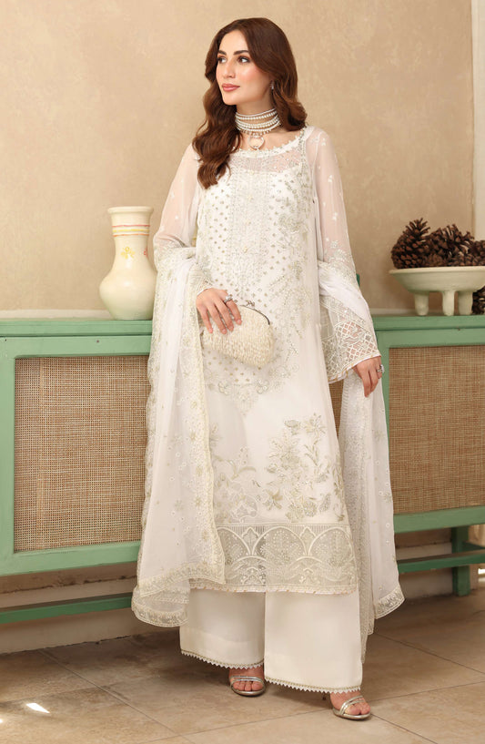 Sonehri by Ramsha Embroidered Chiffon Unstitched 3 Piece Suit - BB-203 - RM25SOHN - White - Formals Collection