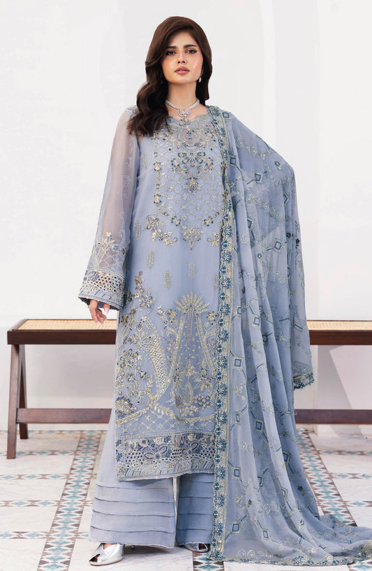 Sonehri by Ramsha Embroidered Chiffon Unstitched 3 Piece Suit - BB-308 - RM26STR - Blue - Festive Collection