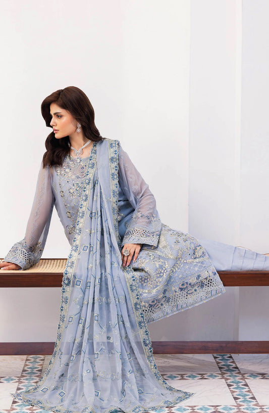 Sonehri by Ramsha Embroidered Chiffon Unstitched 3 Piece Suit - BB-308 - RM26STR - Blue - Festive Collection