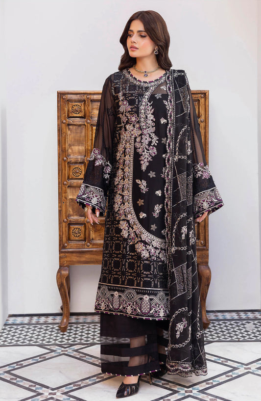 Sonehri by Ramsha Embroidered Chiffon Unstitched 3 Piece Suit - BB-306 - RM26STR - Black - Festive Collection