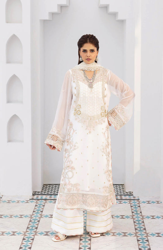 Sonehri by Ramsha Embroidered Chiffon Unstitched 3 Piece Suit - BB-305 - RM26STR - White - Festive Collection