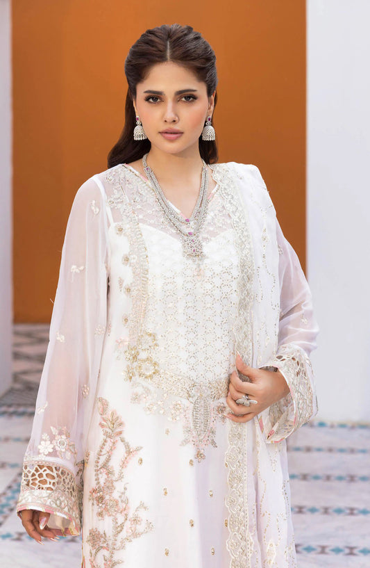 Sonehri by Ramsha Embroidered Chiffon Unstitched 3 Piece Suit - BB-305 - RM26STR - White - Festive Collection