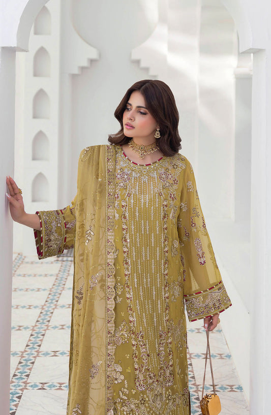 Sonehri by Ramsha Embroidered Chiffon Unstitched 3 Piece Suit - BB-304 - RM26STR - Dhani - Festive Collection