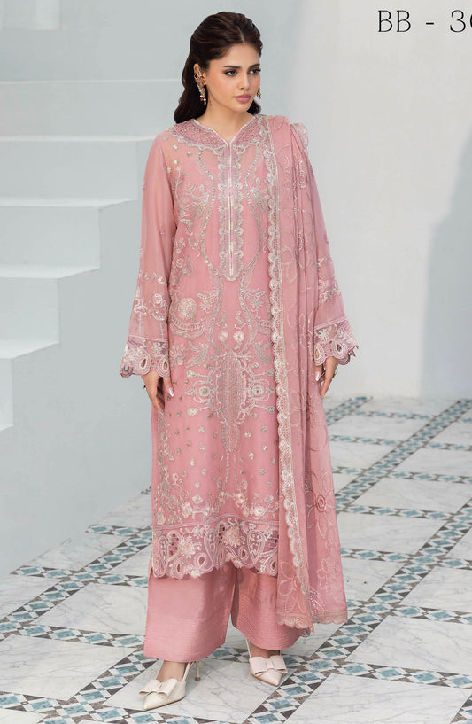 Sonehri by Ramsha Embroidered Chiffon Unstitched 3 Piece Suit - BB-303 - RM26STR - Pink - Festive Collection