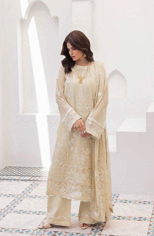 Sonehri by Ramsha Embroidered Chiffon Unstitched 3 Piece Suit - BB-302 - RM26STR - Fawn - Festive Collection