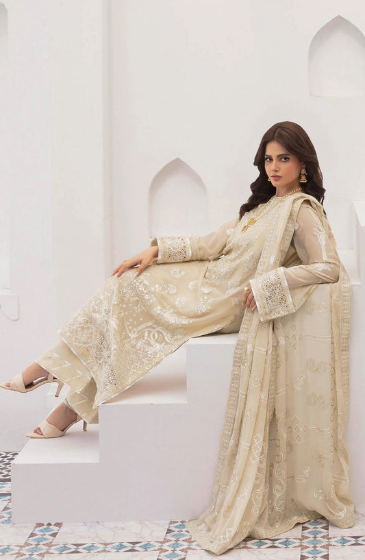 Sonehri by Ramsha Embroidered Chiffon Unstitched 3 Piece Suit - BB-302 - RM26STR - Fawn - Festive Collection