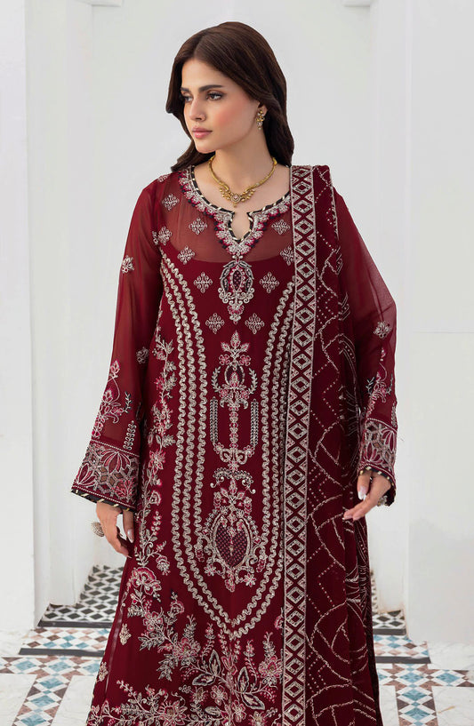 Sonehri by Ramsha Embroidered Chiffon Unstitched 3 Piece Suit - BB-301 - RM26STR - Maroon - Festive Collection