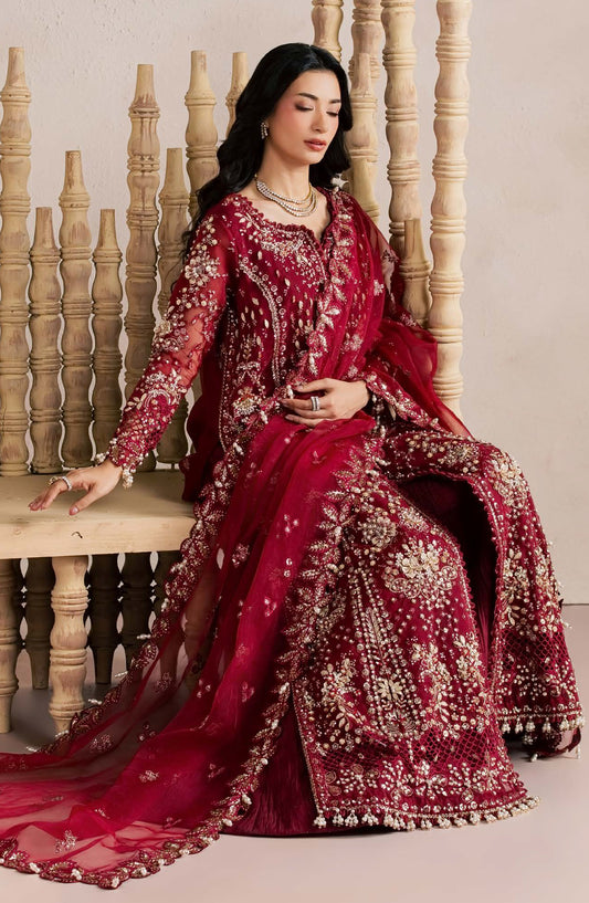 Sorelle by Aylin Luxury Embroidered Organza Unstitched 3 Piece Suit - D-01 Rosaile - AYL26SOR - Red - Festive Collection