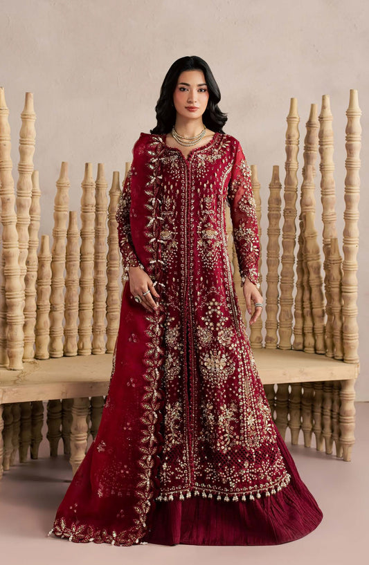 Sorelle by Aylin Luxury Embroidered Organza Unstitched 3 Piece Suit - D-01 Rosaile - AYL26SOR - Red - Festive Collection