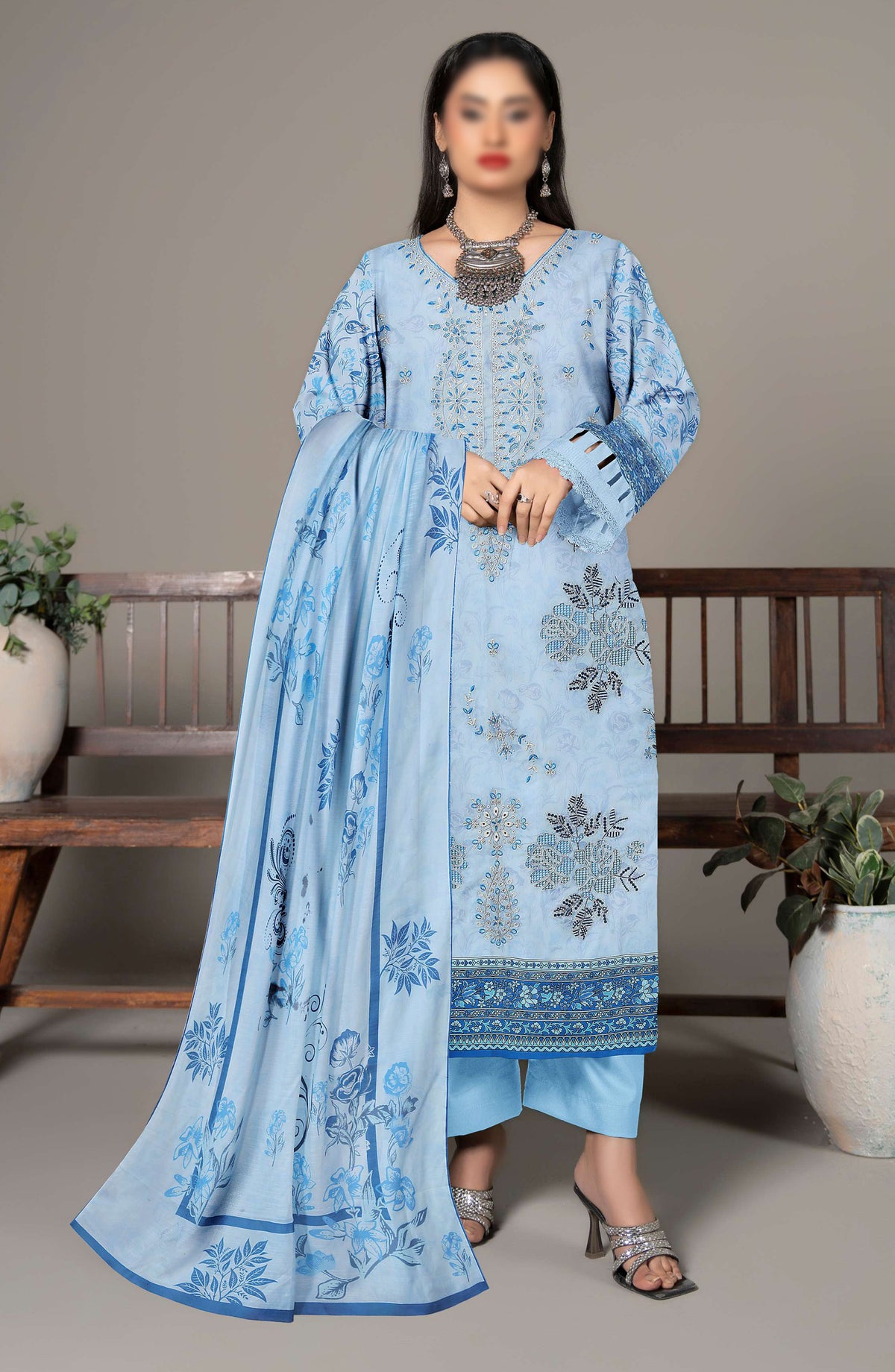 Spehora by Al Karim Embroidered Lawn Unstitched 3 Piece Suit - D-08 - AK26SPR - Blue - Summer Collection