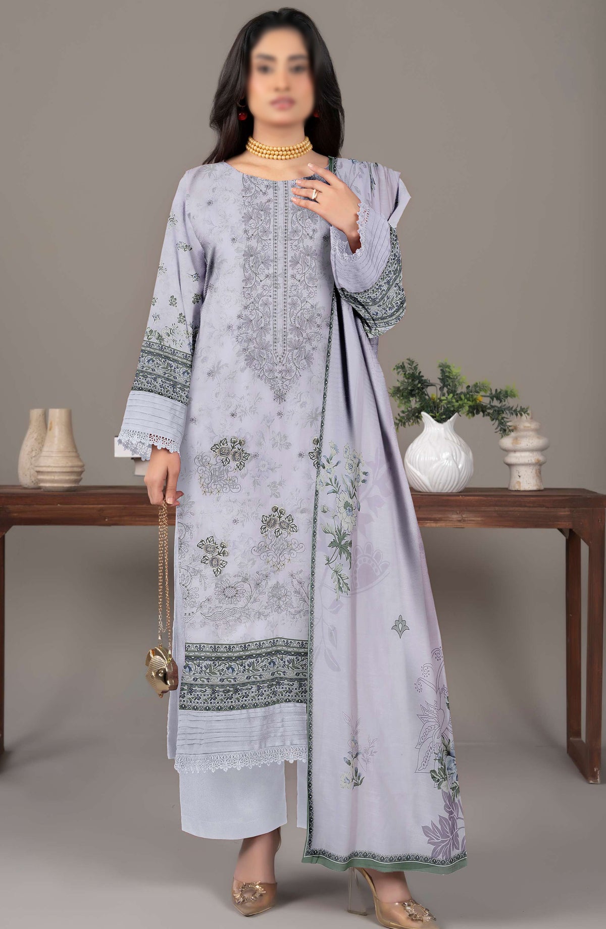 Spehora by Al Karim Embroidered Lawn Unstitched 3 Piece Suit - D-06 - AK26SPR - Blue - Summer Collection