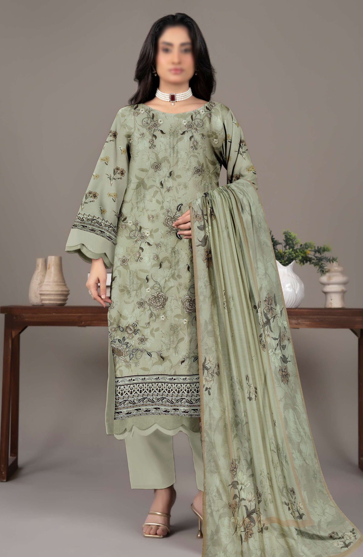 Spehora by Al Karim Embroidered Lawn Unstitched 3 Piece Suit - D-05 - AK26SPR - Green - Summer Collection