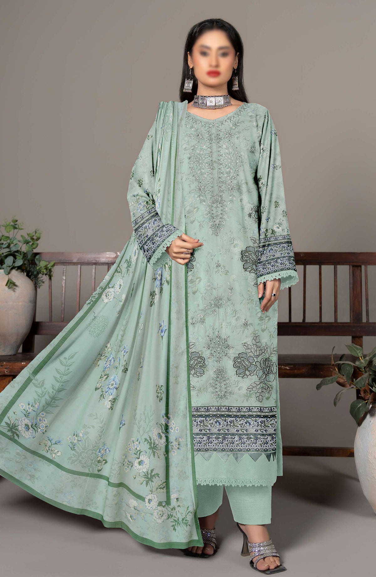 Spehora by Al Karim Embroidered Lawn Unstitched 3 Piece Suit - D-04 - AK26SPR - Green - Summer Collection