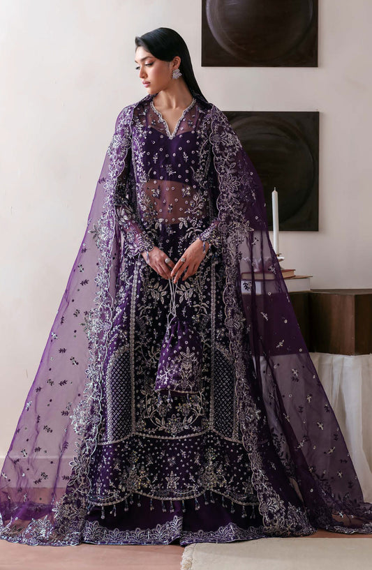 Starlit Jewels by Emaan Adeel Embroidered Organza Unstitched 3 Piece Suit - 08 Tourmaline - ED26STJ - Purple - Festive Collection