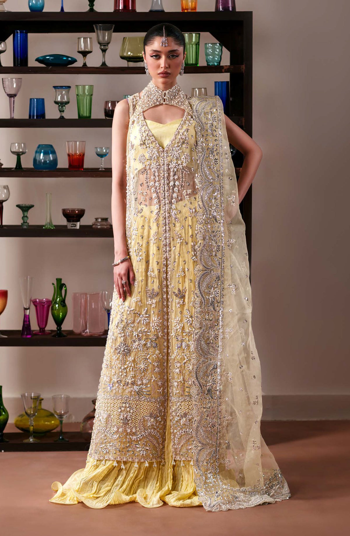 Starlit Jewels by Emaan Adeel Embroidered Organza Unstitched 3 Piece Suit - 07 Lemon Quartz - ED26STJ - Yellow - Festive Collection