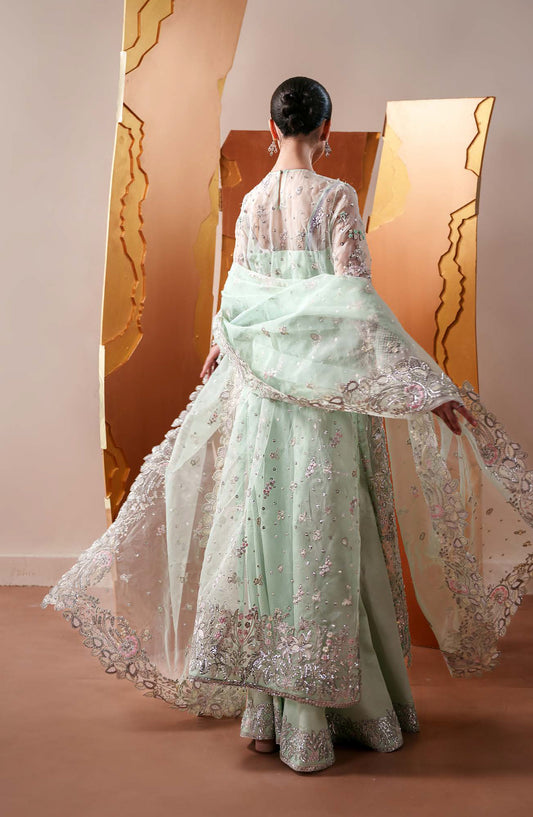 Starlit Jewels by Emaan Adeel Embroidered Organza Unstitched 3 Piece Suit - 06 Moonstone Gleam - ED26STJ - Green - Festive Collection