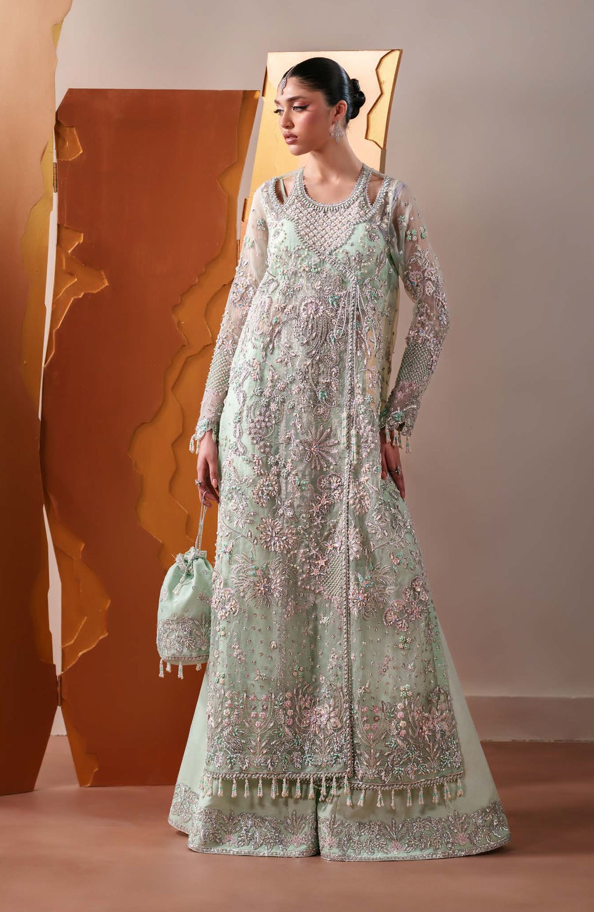 Starlit Jewels by Emaan Adeel Embroidered Organza Unstitched 3 Piece Suit - 06 Moonstone Gleam - ED26STJ - Green - Festive Collection
