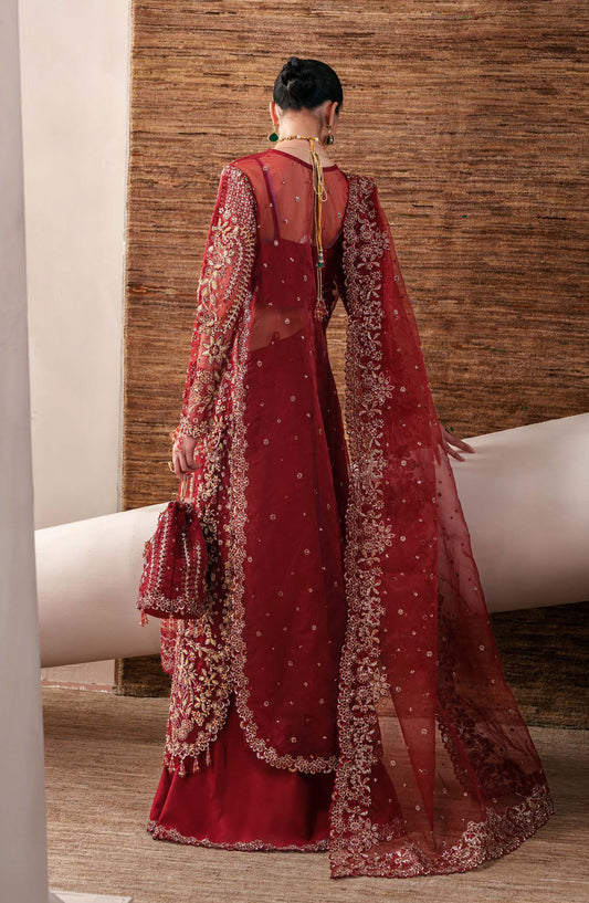 Starlit Jewels by Emaan Adeel Embroidered Organza Unstitched 3 Piece Suit - 04 Ruby Veil - ED26STJ - Red - Festive Collection