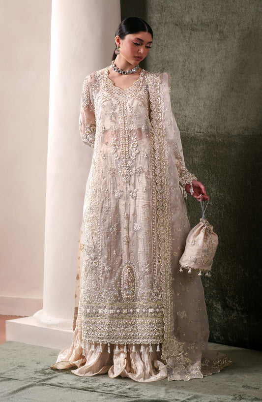Starlit Jewels by Emaan Adeel Embroidered Organza Unstitched 3 Piece Suit - 03 Howlit - ED26STJ - Fawn - Festive Collection