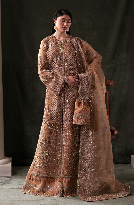 Starlit Jewels by Emaan Adeel Embroidered Organza Unstitched 3 Piece Suit - 02 Hessonite - ED26STJ - Rust - Festive Collection