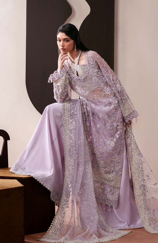 Starlit Jewels by Emaan Adeel Embroidered Organza Unstitched 3 Piece Suit - 01 Lapis - ED26STJ - Purple - Festive Collection