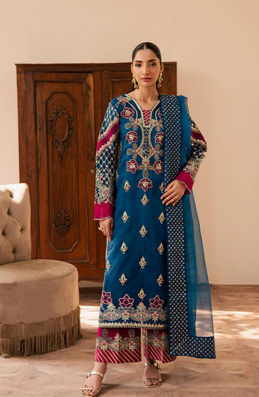 Suave by Emaan Adeel Embroidered Organza Unstitched 3 Piece Suit - AVOIR - ED25SVF - Blue - Festive Collection
