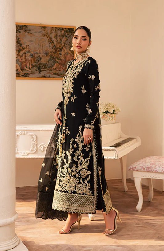 Suave by Emaan Adeel Embroidered Chiffon Unstitched 3 Piece Suit - SVARA - ED25SVF - Black - Festive Collection