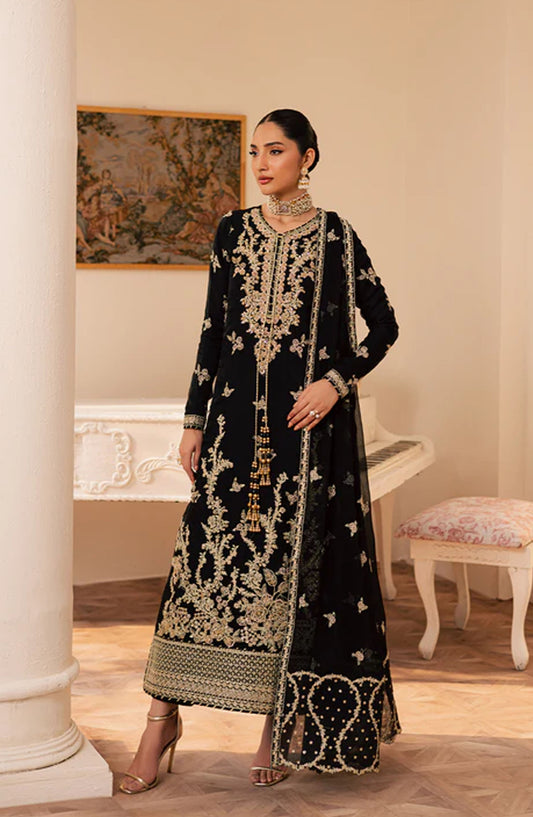 Suave by Emaan Adeel Embroidered Chiffon Unstitched 3 Piece Suit - SVARA - ED25SVF - Black - Festive Collection