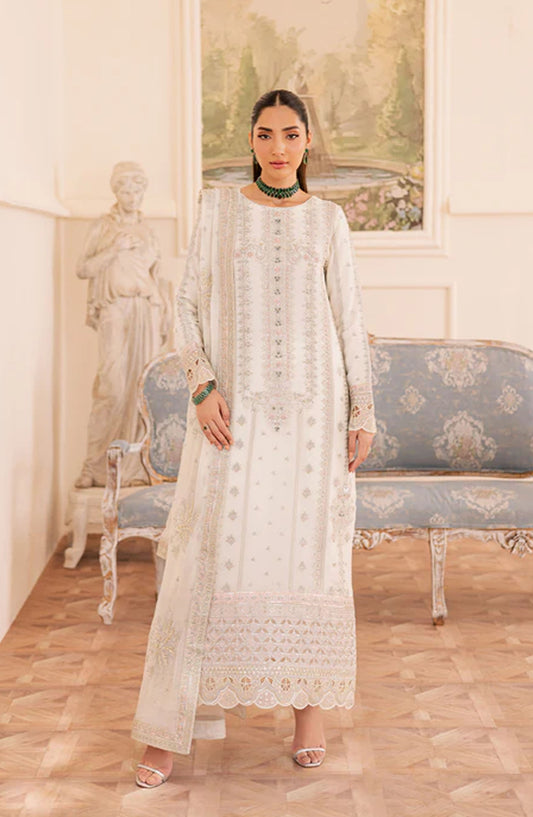 Suave by Emaan Adeel Embroidered Chiffon Unstitched 3 Piece Suit - EZELLE - ED25SVF - White - Festive Collection