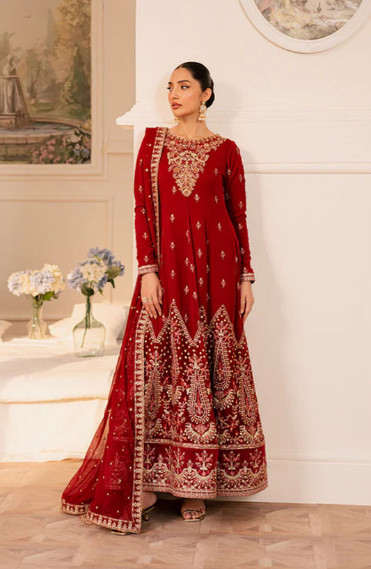 Suave by Emaan Adeel Embroidered Chiffon Unstitched 3 Piece Suit - CIREL - ED25SVF - Red - Festive Collection