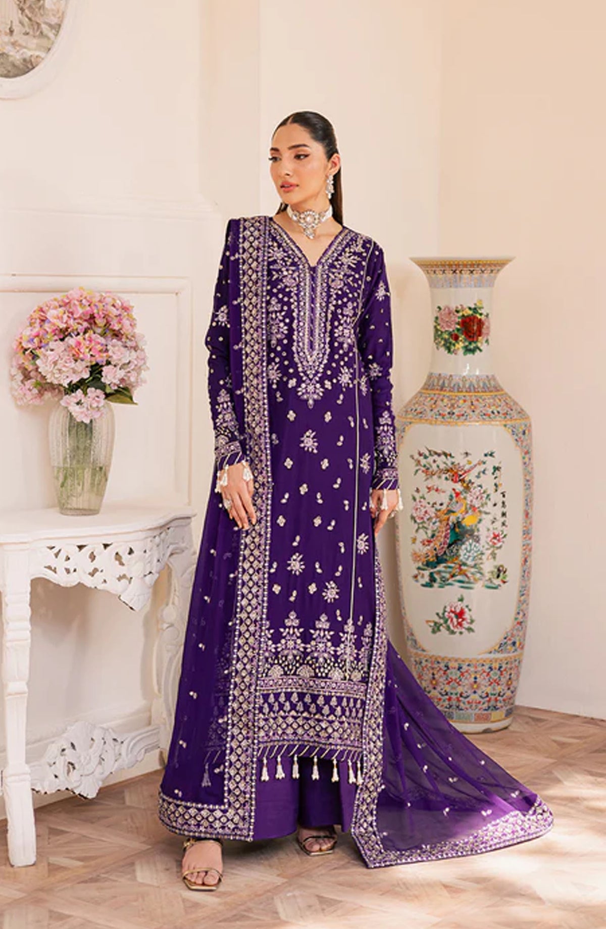 Suave by Emaan Adeel Embroidered Chiffon Unstitched 3 Piece Suit - CALAIS - ED25SVF - Purple - Festive Collection