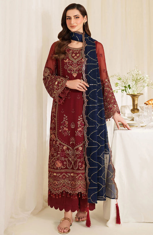 Noore by Imrozia Embroidered Chiffon Unstitched 3 Piece Suit - M-94 SAIRA - IMP25NOR - Maroon - Festive Collection