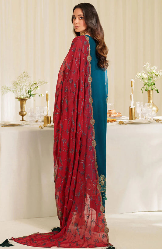Noore by Imrozia Embroidered Chiffon Unstitched 3 Piece Suit - M-93 LYRA - IMP25NOR - Blue - Festive Collection