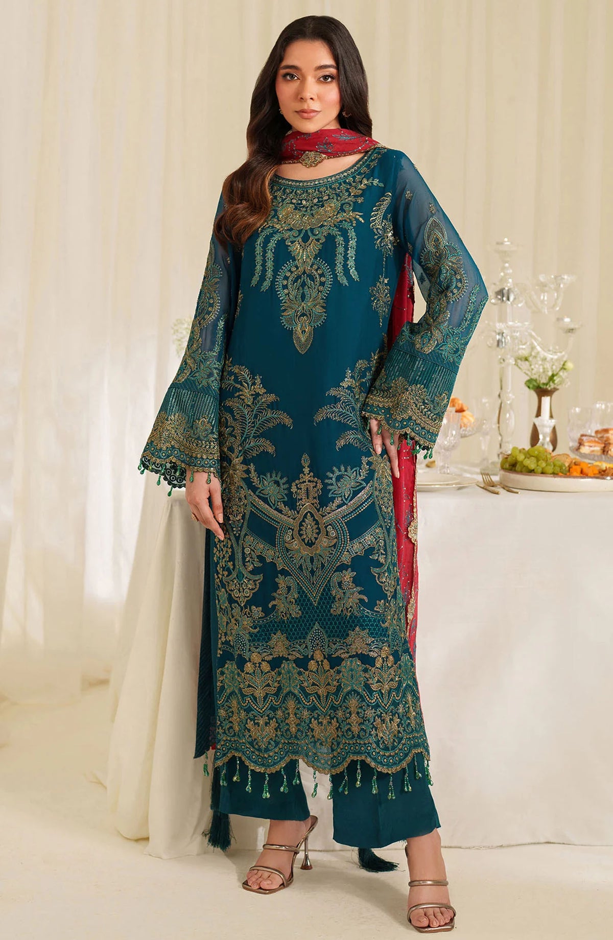 Noore by Imrozia Embroidered Chiffon Unstitched 3 Piece Suit - M-93 LYRA - IMP25NOR - Blue - Festive Collection