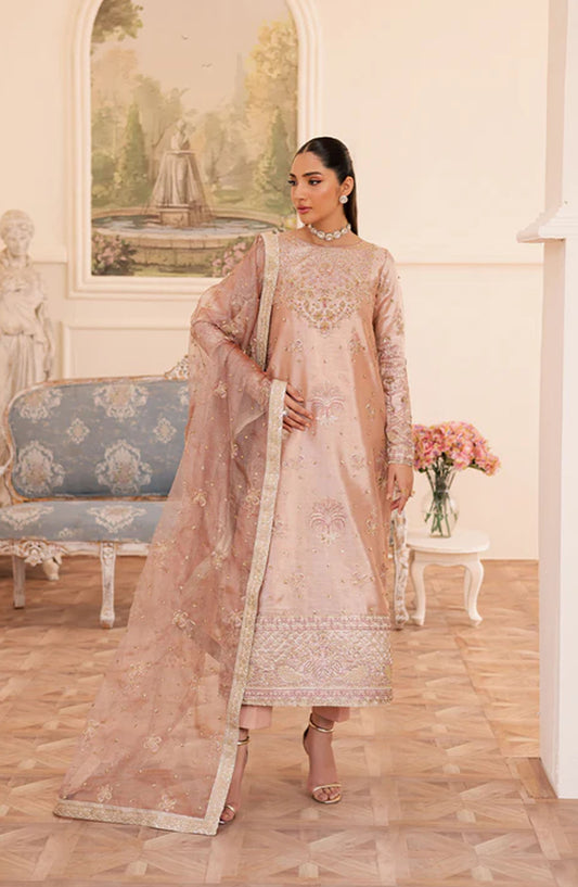 Suave by Emaan Adeel Embroidered Mesoury Unstitched 3 Piece Suit - VELITH - ED25SVF - Peach - Festive Collection