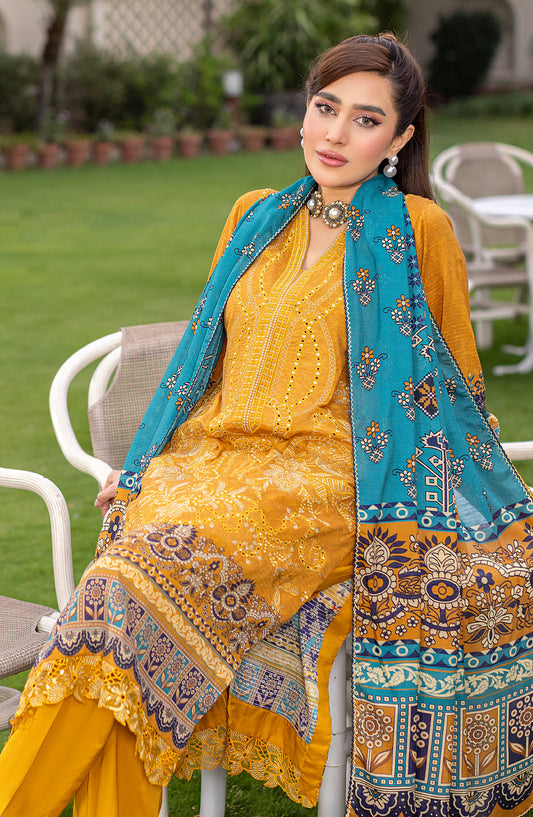 Sub Rang by Al Karim Embroidered Lawn Unstitched 3 Piece Suit - DP-2826 - AK26SUBR - Mustard - Summer Collection