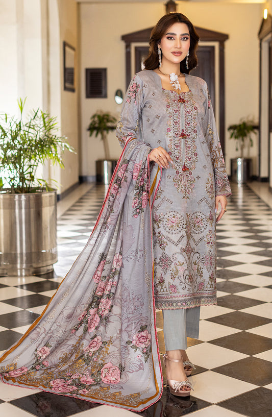 Sub Rang by Al Karim Embroidered Lawn Unstitched 3 Piece Suit - DP-2824 - AK26SUBR - Grey - Summer Collection