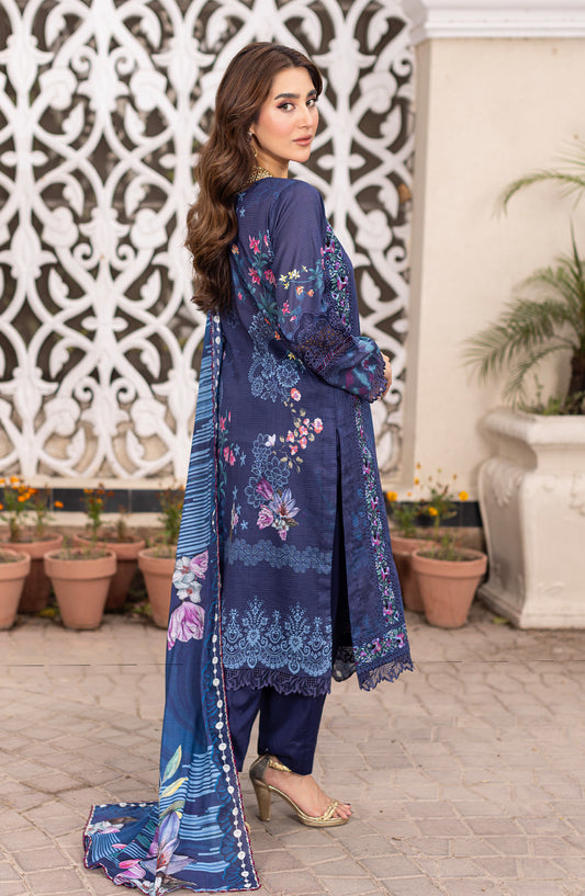 Sub Rang by Al Karim Embroidered Lawn Unstitched 3 Piece Suit - DP-2822 - AK26SUBR - Blue - Summer Collection