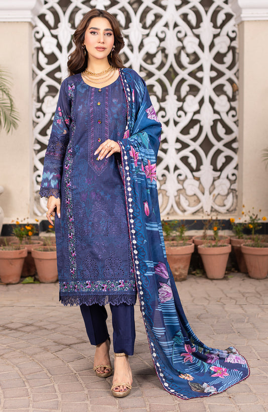Sub Rang by Al Karim Embroidered Lawn Unstitched 3 Piece Suit - DP-2822 - AK26SUBR - Blue - Summer Collection
