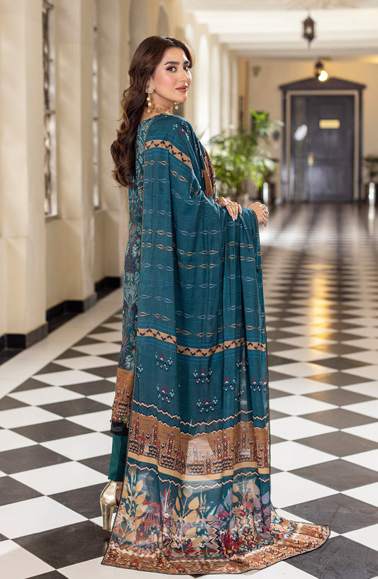 Sub Rang by Al Karim Embroidered Lawn Unstitched 3 Piece Suit - DP-2821 - AK26SUBR - Teal - Summer Collection