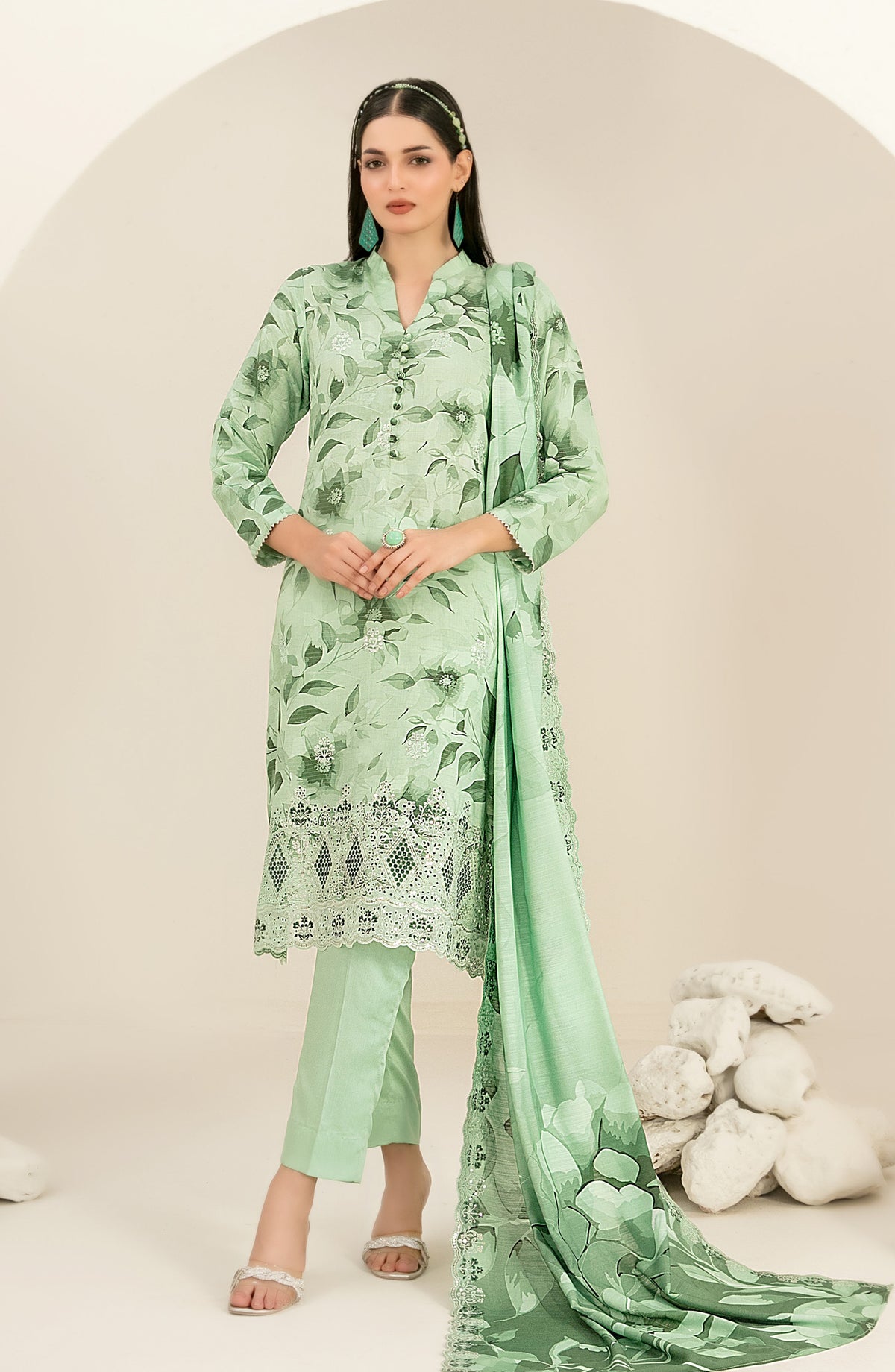 Suhana by Tawakkal Fabrics Embroidered Viscose Unstitched 3 Piece Suit - D-4900 - TF25SUHN - Green - Winter Collection