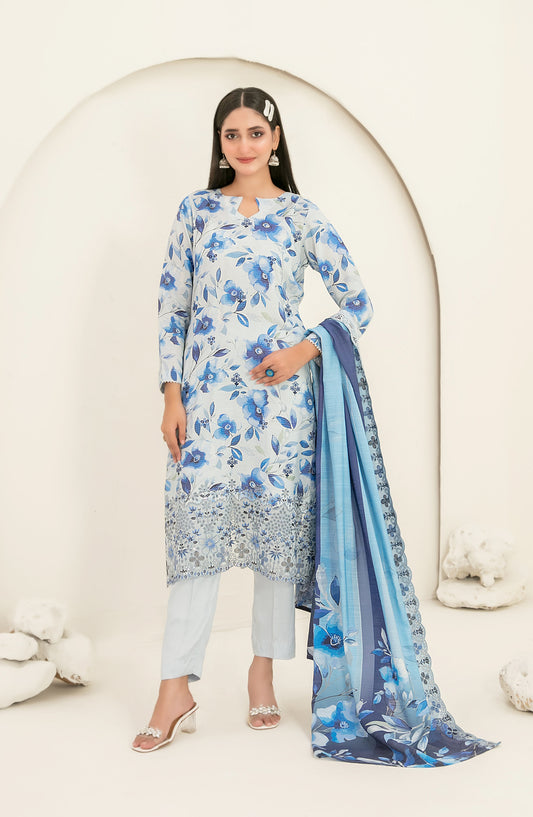 Suhana by Tawakkal Fabrics Embroidered Viscose Unstitched 3 Piece Suit - D-4897 - TF25SUHN - Blue - Winter Collection