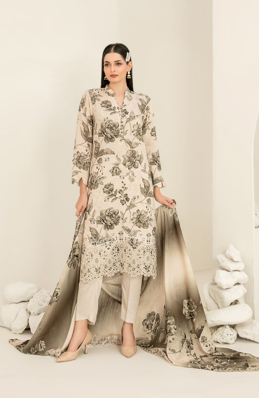 Suhana by Tawakkal Fabrics Embroidered Viscose Unstitched 3 Piece Suit - D-4895 - TF25SUHN - Fawn - Winter Collection