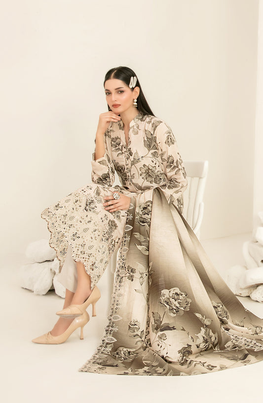 Suhana by Tawakkal Fabrics Embroidered Viscose Unstitched 3 Piece Suit - D-4895 - TF25SUHN - Fawn - Winter Collection