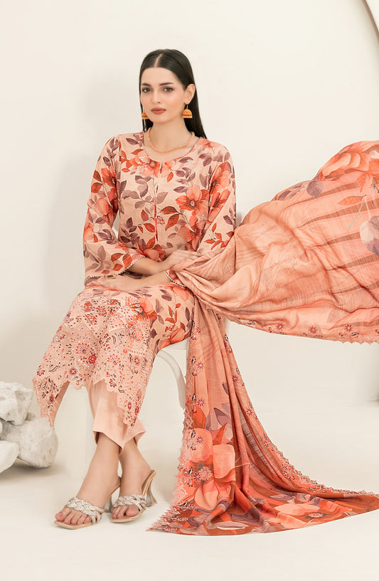 Suhana by Tawakkal Fabrics Embroidered Viscose Unstitched 3 Piece Suit - D-4893 - TF25SUHN - Orange - Winter Collection