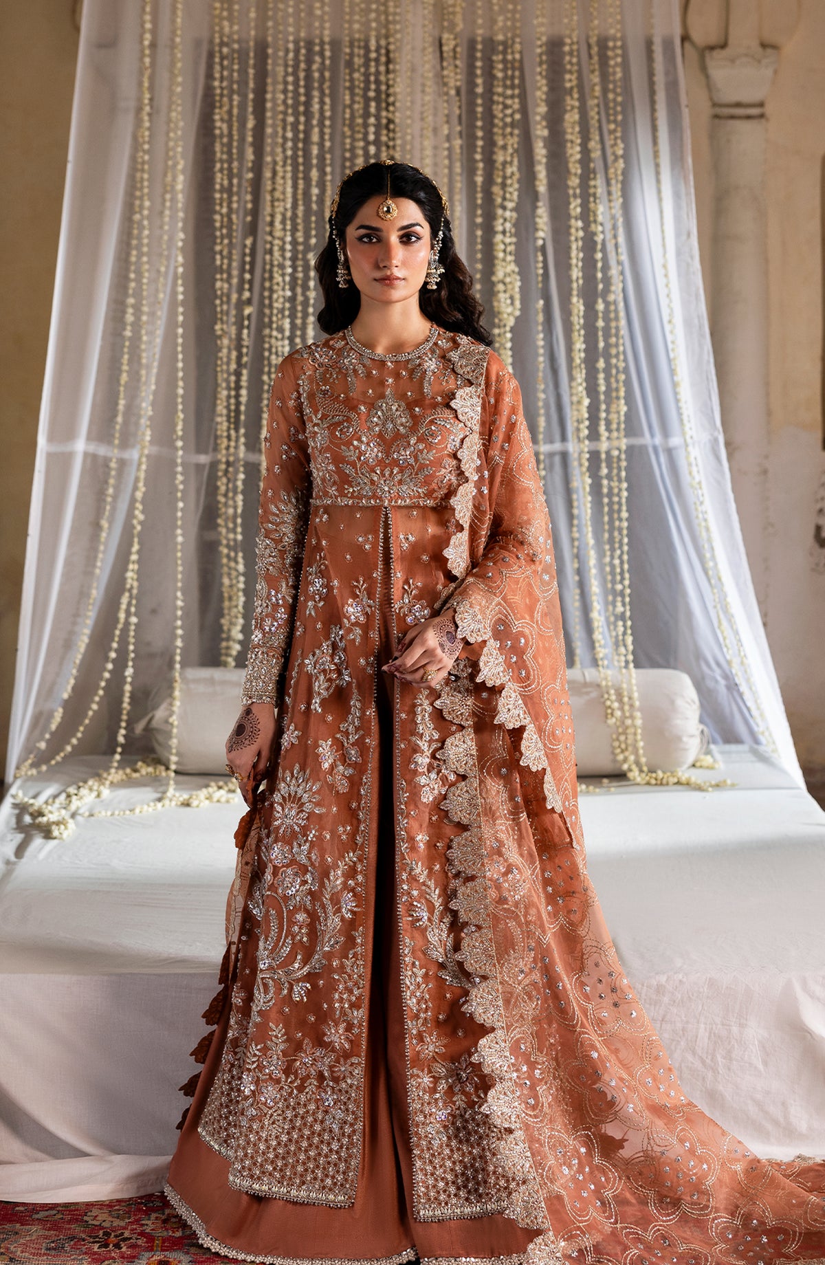 Sultaniya by Akbar Aslam Luxury Embroidered Organza Unstitched 3 Piece Suit - Meherun - AKA25SULT - Peach - Formals Collection
